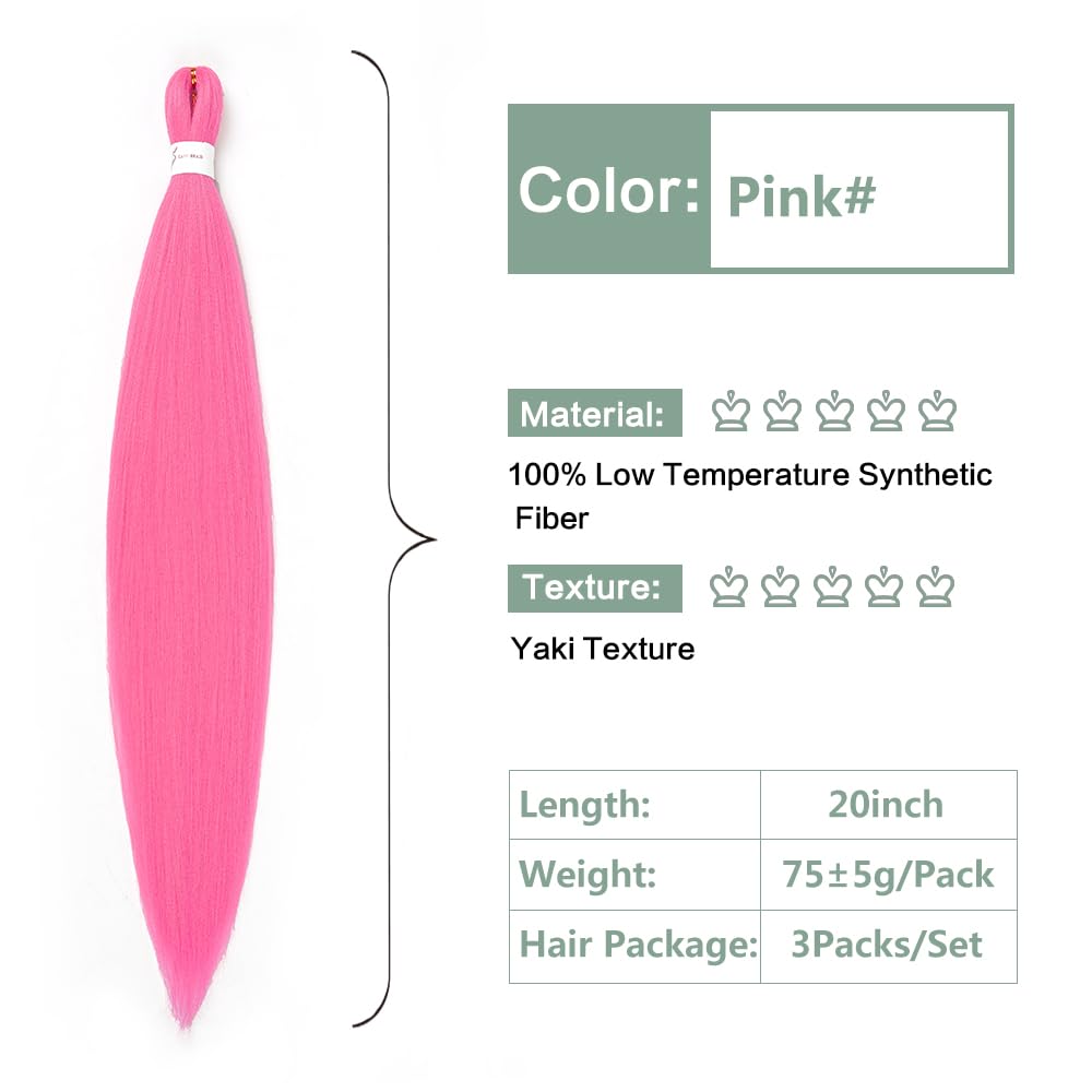 YDDM Capelli Per Treccine Africane Rosa Extension Treccine Texture Yaki Easy Install per Principianti 20 Pollici 3 Pezzi Capelli Leggeri e Naturali per Box Braids, Twist e Crochet — view 2