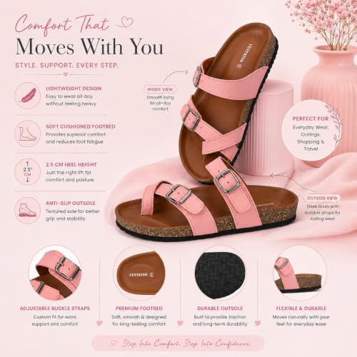 Image of Centrino Women's Berkin-Style Slip-On Sandals | Open Toe Design | Soft PU Footbed | Lightweight & Comfortable | Arch Support | On-Grip Sole | Casual Outdoor Wear (7693)