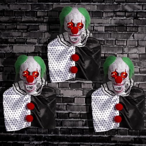 Halloween Animatronics Clown Pathway Markers Decorations Hanging Animated Floating Scary Skull with Stakes Sound Activated Talking Light Up Eyes Haunted Horror Prop for Indoor Outdoor (3Pack)