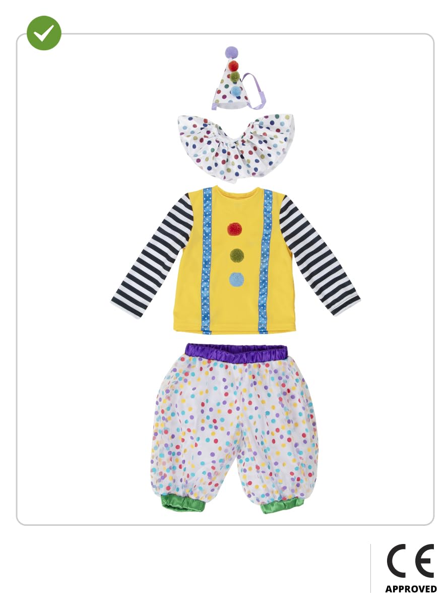 Disfraz De Payaso Deluxe Para Niña – Incluye Camiseta, Falda, Gorguera Y Diadema – Ideal Para Carnaval, Halloween Y Fiestas De Circo – Talla 10-12 Años – Color Amarillo