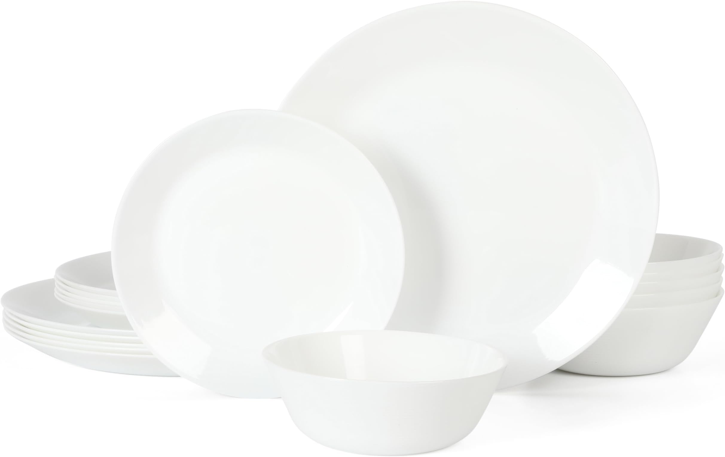 Martha Stewart Opalton 18 Piece Chip and Break Resistant Opal Glass Dinnerware Set