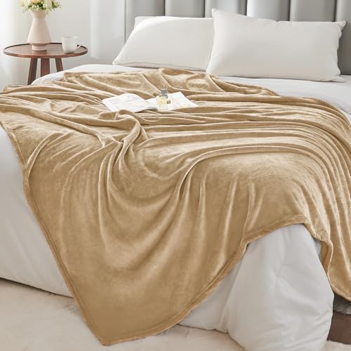 Image of BEDELITE Fleece Blankets Queen Size Light Camel Throw Blankets for Bed, Luxury Plush Cozy Fuzzy Blanket 90x90 inches, Super Soft Warm Lightweight Throw Blanket All Seasons Suitable