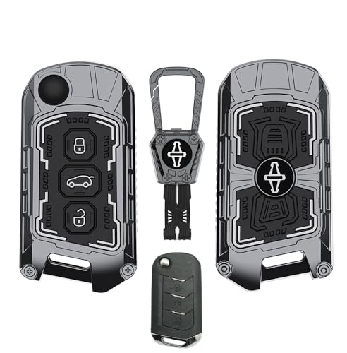 Image of Car Key Cover Compatible for Mahindra Scorpio N | 3Xo | Xuv 300 | Marazzo | Xuv 700 | Xuv 400 Ev | Bolero | Thar | Thar Roxx 3 Button Flip Key (Mecha Silver Black)