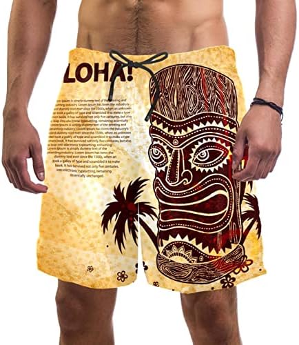 Vintage Aloha Tiki Quick Dry Swim Trunks Men's Swimwear Bathing Suit Mesh Lining Board Shorts with Pocket, XL Multi