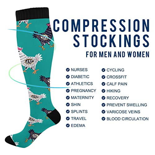 Wusikd Cute Hens Compression Socks for Women and Men Circulation Chicken Long Socks for Athletic Running 14
