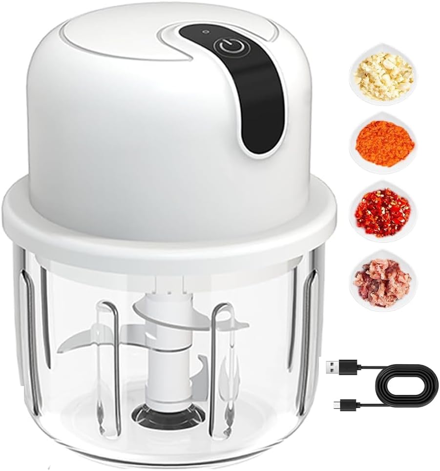 Electric Food Chopper, 300ML Mini Food Chopper, Kitchen Food Processor and Blender, Glass Bowl Vegetable Grinder,with USB Charging for Fruit Pepper Chili Vegetable Onion Meat Electric Food Chopper, 300ML Mini Food Chopper, Kitchen Food Processor and Blender, Glass Bowl Vegetable Grinder,with USB Charging for Fruit Pepper Chili Vegetable Onion Meat