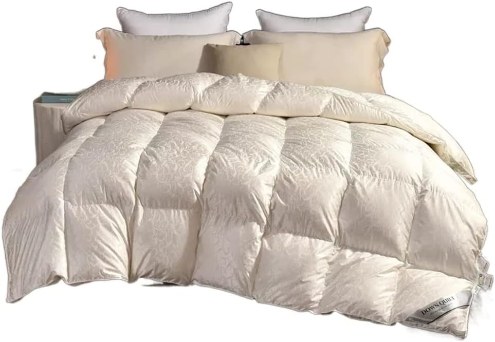 White Duck Down Quilt Down Fluffy Cozy Four Seasons Duvet Brocade Warm Queen King Quilted Comforters(200X230cm 2.5kg)