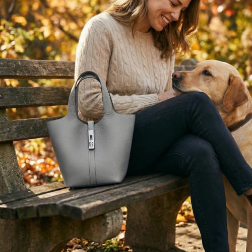 Image of Tote Bag for Women Vegan Leather Bucket Purse for Women Top Handle Handbag Shoulder Bag with Detachable Small Purse