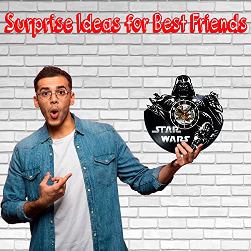 Star Decor Wars Vinyl Wall Clock With Epic Space Movie Characters Vintage Space Movie Heroes Themed Art Home Room Decorations Gift For Birthday Holiday Christmas 12” Lp Clock Black #TOP1
