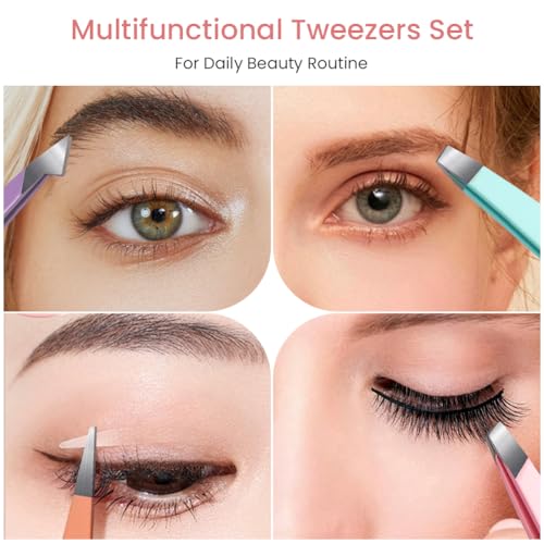 Flintronic 6 Piezas Pinzas Depilar Profesionales con Estuche, Pinzas de Depilar de Acero Inoxidable, Pinzas Cejas de Precisión para Cejas, Pestañas, Vellos Encarnados, Vellos de Barba Rosa - imagen 5