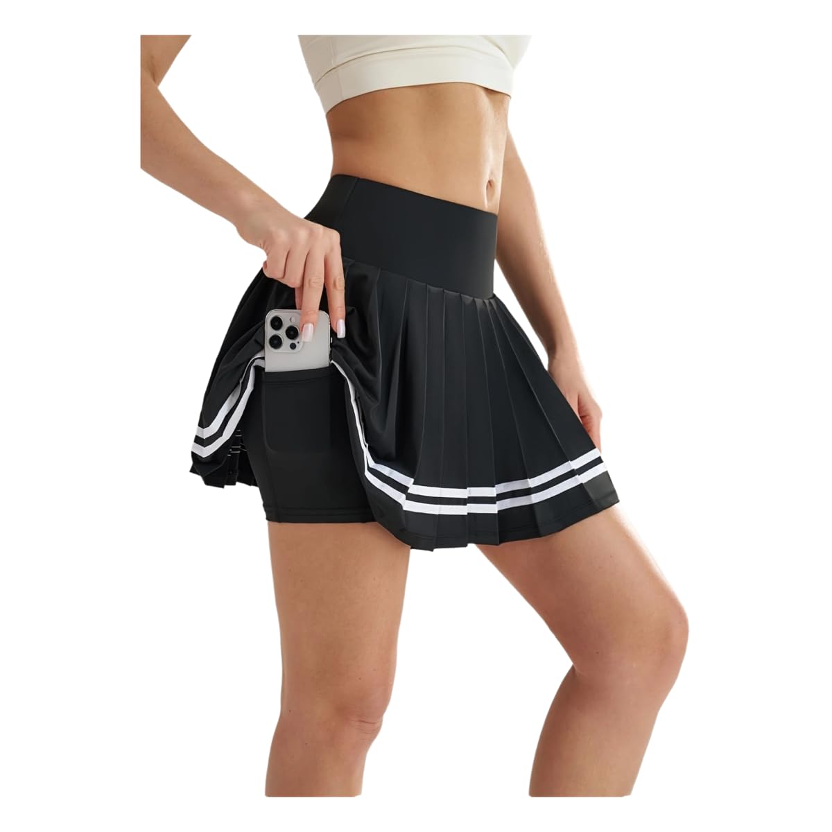 Damska spódnica tenisowa plisowana i Culottes Combo, z wewnętrznymi kieszeniami, wysoka talia, obszerny wzór w paski