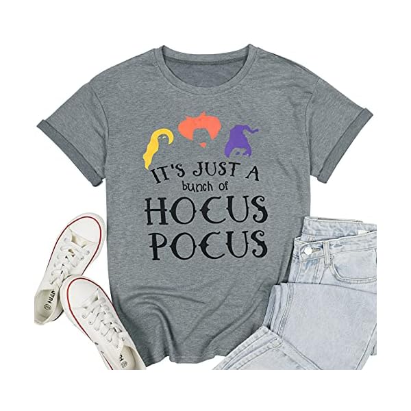 Hocus Pocus T-Shirt Funny Halloween Teacher Graphic Tee Shirt for Women Short Sleeve T Shirts Gray