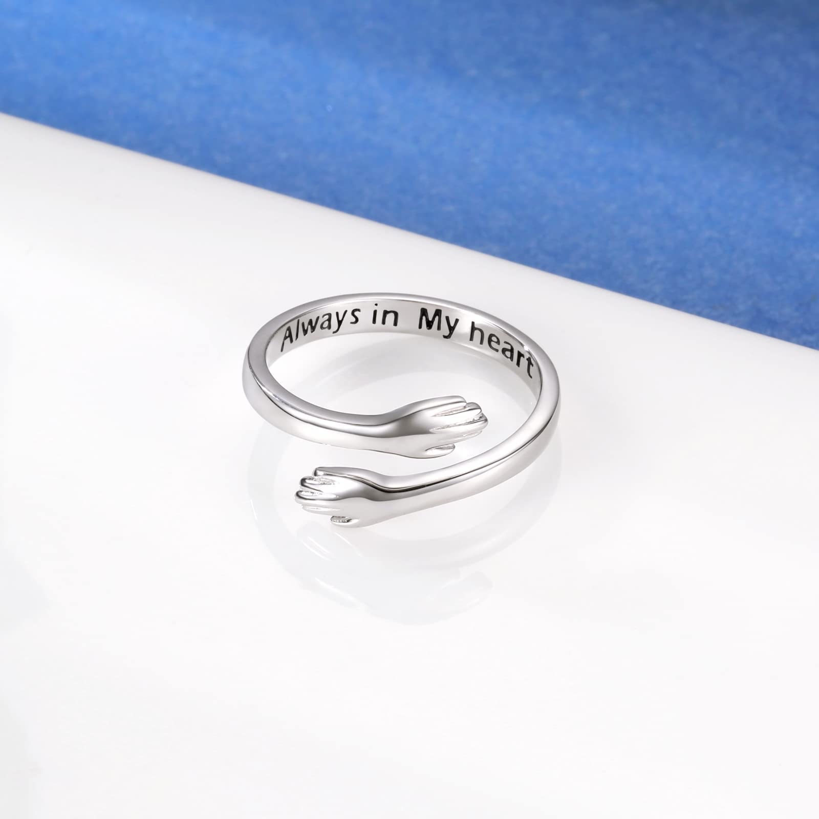 Anello da donna in argento Sterling 925, con scritta "I Love You Forever Love You Mother", idea regalo per sorelle e sorelle, con incisioni e mani aperte, idea regalo