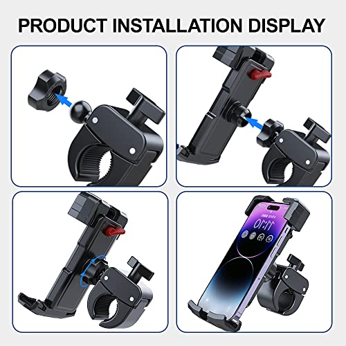 Strong Phone Holder For Bike Or Motorcycle,Motorcycle Handlebar Mount,Mountain Bicycle Cellphone Clamp，Scooter Phone Clip,Cycling Motorcycle Accessory Mounts For Cellphones (Black) #TOP6