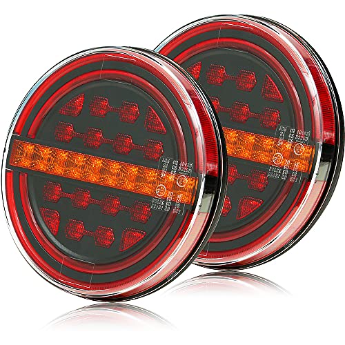 Hawkeye 2Pcs Rond Led Feux Arrière De Remorque Hamburger lumière de remorque arrière Halo Feux Arrière Dynamique Clignotant Indicateur Lampe Étanche Universel pour Camion RV etc, Approbation ECE
