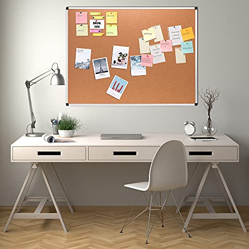 Image of Amazon Basics Rectangular Bulletin Board, Cork Board for Wall, Vision Board for Classroom and Office, Aluminum Frame, 35 inch x 47 inch, Brown