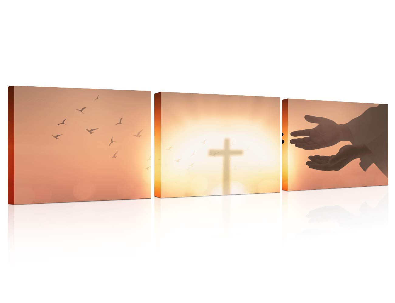 TUMOVO Religious Christ Wall Art Jesus Hands Bedroom Decor Wall Art 3 Panel Cross Wall Decor Artwork for Home Walls Stretched and Framed Canvas Wall Art Ready to Hang (16x24 inch x3)