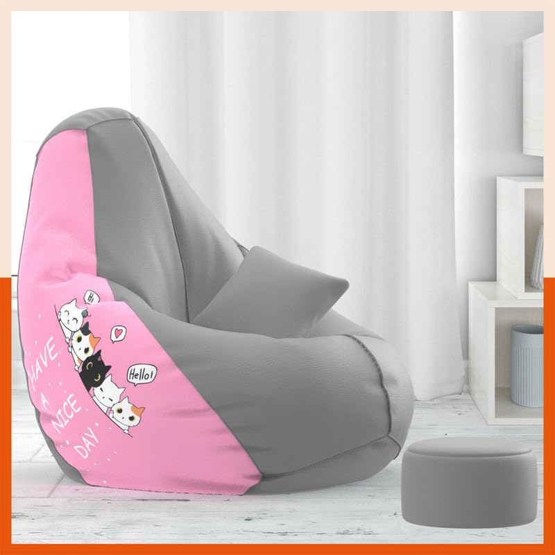 BiggieBean Bag with Beans Filled 4XL Bean Bag with Free Cushion and Footrest - Official : PrintPerfection Combo (Matching Color : Printed, Have a Nice Day - Pink Grey)-image-28