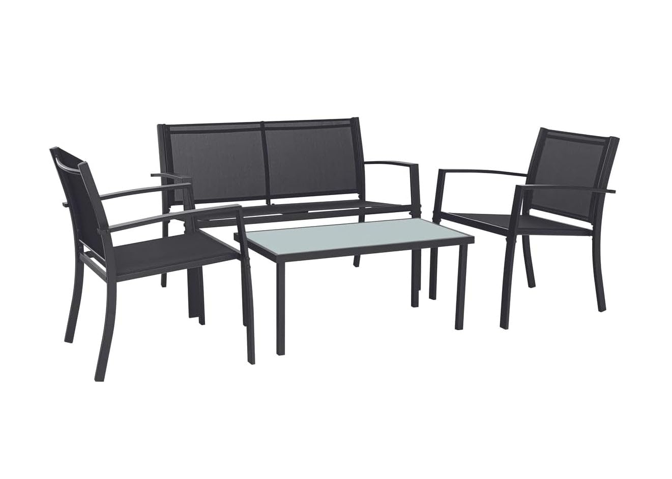 S & S Saldos y Stocks Sofa + 2 Sillas + Mesa de Cristal Templado. Conjunto de Jardin y Terraza, Beige