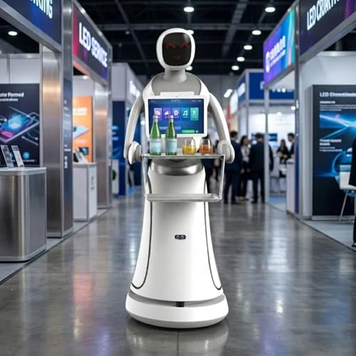 AI Restaurant Robot Server with Autonomous Food Runner Robot, Smart Voice Interaction, Multi Purpose Delivery Tray System for Restaurant Cafe Hotel Dining Operations