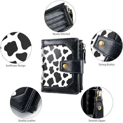 Image of Women Leather Wallet RFID Blocking Small Bifold Zipper Pocket Wallet Card Case Purse with ID Window, Cow