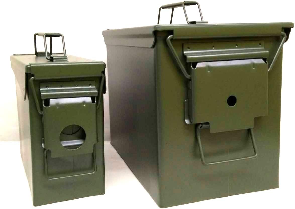 Rocwing - Green Army Ammo Box Metal Storage Tin Waterproof Ammunition Tool Box (M19A1 + PA108 Two Tins Per Lot)