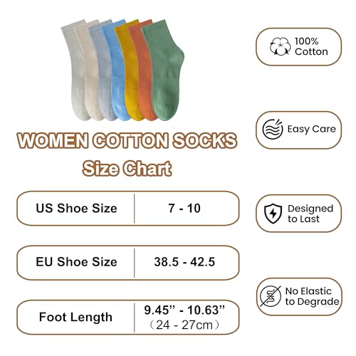 Image of Womens Cotton Anti-Pilling Quarter Crew Socks | Moisture-wicking, Odor-control, Lightweight, Office /gym, 7-pair, US 6-10