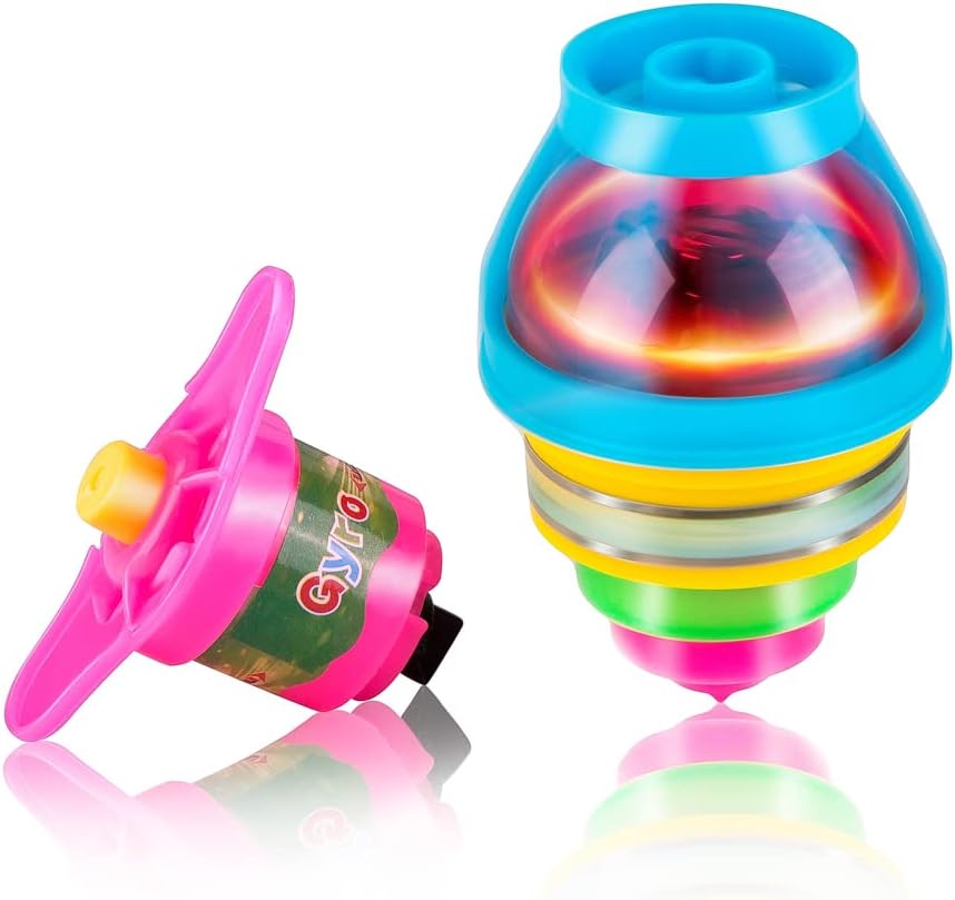 PROLOSO Light Up Flashing UFO Spinning Tops with Gyroscope Novelty Bulk Toys Party Favors (24)