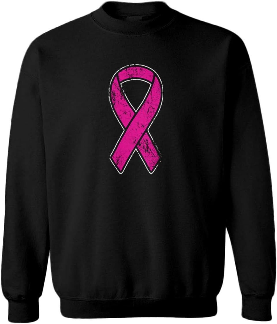 Tcombo Distressed Pink Ribbon - Breast Cancer Toddler Fleece Crewneck Sweater