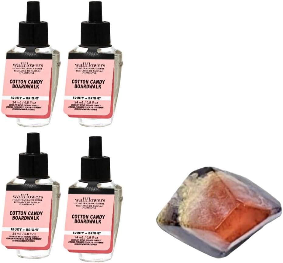 Cotton Candy Boardwalk - White Barn Bath/Body - 4 Pack Wallflowers Home Fragrance Refills 0.8 fl oz / 24 mL and Stone Soap Natural (Packaging May Vary).
