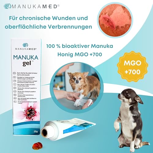 ManukaMed Antibakterieller Manuka Gel, wundsalbe für Hund, Katze, Pferd, 100% Bioaktiv Manuka Honig MGO 560+ / 25 g