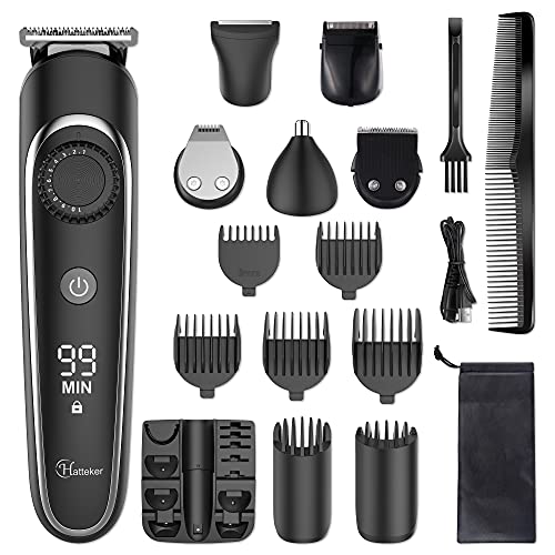 Image of Hatteker Beard Trimmer Hair Clipper Trimmer Grooming Kits Electric Shaver Razor for Men Mustache Nose Ear Body Precision Trimmer Groomer Multigroom IPX7 Waterproof Cordless 6 in 1