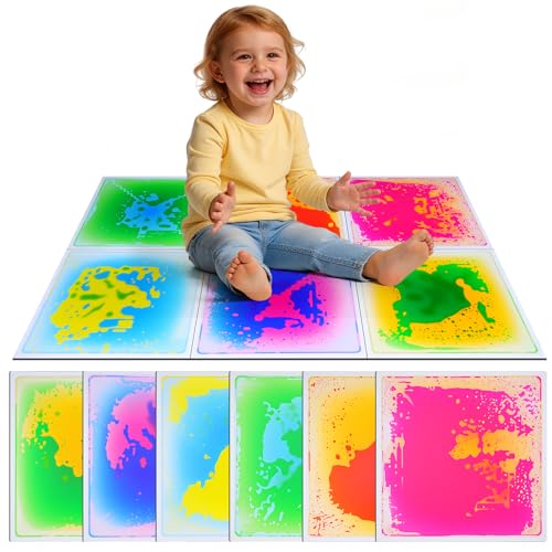 Ymoryiyi Sensorik Matten Flüssig 6er 30x30cm Mehrfarbige Sensorische Bodenfliesen Umweltfreundliches PVC CE/EN71 Sensorik Spielzeug Autismus für Zuhause Kita & Klassenzimmer (6 Mehrfarbig)