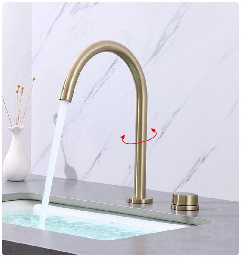 Grifo Negro y oro cepillado para lavabo con dos agujeros y caño giratorio