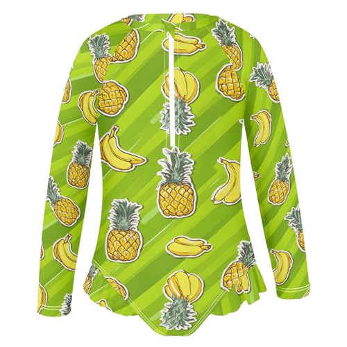 ALAZA Toddler Swimsuit Girl Bathing Suit Swimwear Rash Guard Banana Pineapple Green Long Sleeve 3T2