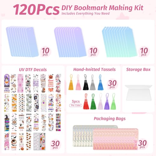 120PCS Acrylic Bookmark Making Kit,Iridescent Clear Acrylic Bookmark Blanks, Halloween - image 7