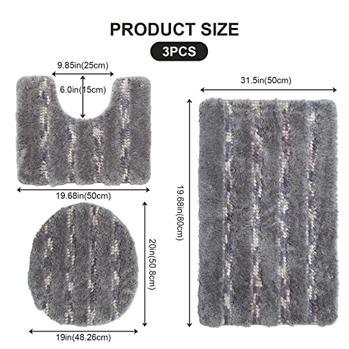 Badezimmerteppich-Set, 3-teilig, Badematte, rutschfest, flauschig, weich, Plüsch, saugfähig, Mikrofaser, Badevorleger… – Bild 3