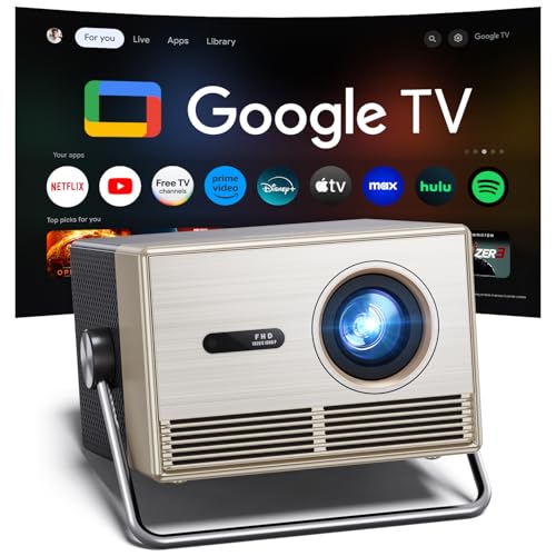 2000 ANSI Official Licensed Google TV Outdoor Projector 4K Full HD, Smart Projector with Wifi and Bluetooth, Auto Focus, Dolby Sound,Built-in Apps,HAPPRUN Indoor Home Theater for Phone/TV St
