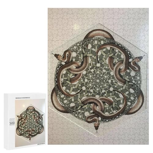 M.C. Escher マウリッツ・エッシャー 絵画 木製パズル パズル ジグソーパズル 娯楽 知育玩具 ストレス軽減 減圧 装飾 室内装飾 壁飾り 誕生日プレゼント 子供 大人 500 PCS