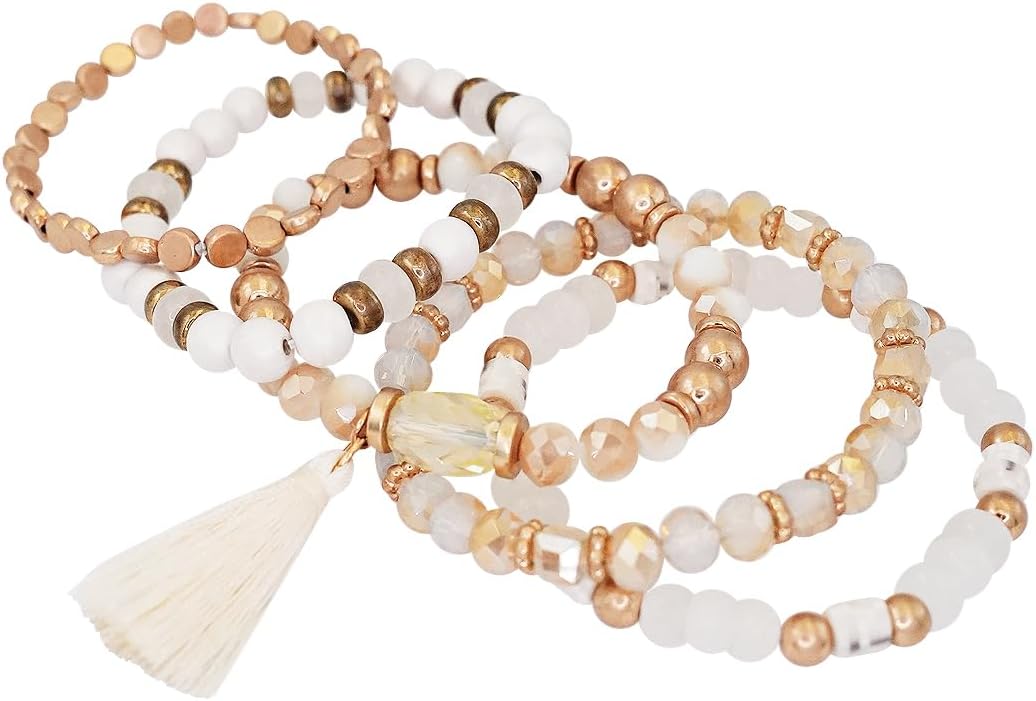 Bohemian Stackable Bracelet for Women Stretch Multi Layered Boho Tassel Beaded Bracelets Set Handmade Jewelry Gift - Image 2