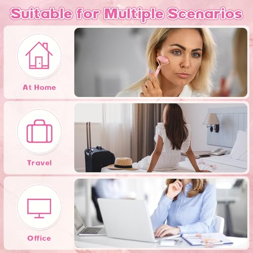 Yuaerbuo Face Massager Gua Sha Board Pink Jade Rollers, Natural Face Roller Gua Sha Jade Rose Quartz Facial Massager Stone, Jade Roller Skincare Headband Face Brushes Guasha Set (Pink) - Image 6