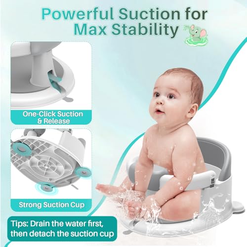 Image of Inaya Baby Bath Seat for Babies 6 Months & Up, Non-Slip, Safe and Comfortable Bathub Chair for Sitting-Up, Ideal Open Design - Essential Bath Time Support (Blue)