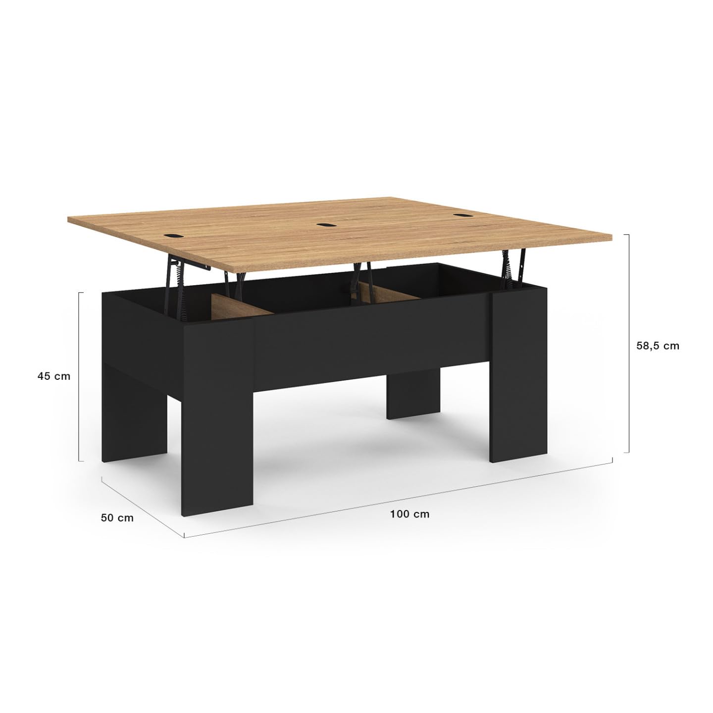 IDMarket - Mesa de centro con tablero elevable rectangular Tara madera negra e imitación haya
