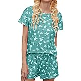 PRJN Conjunto de Pijamas de Ropa Informal con Estampado Tie Dye para Mujer Pijamas de Manga Corta Pijamas Informales de Cuello Redondo Pijamas de Verano con Estampado Tie Dye para Mujer Conjunto