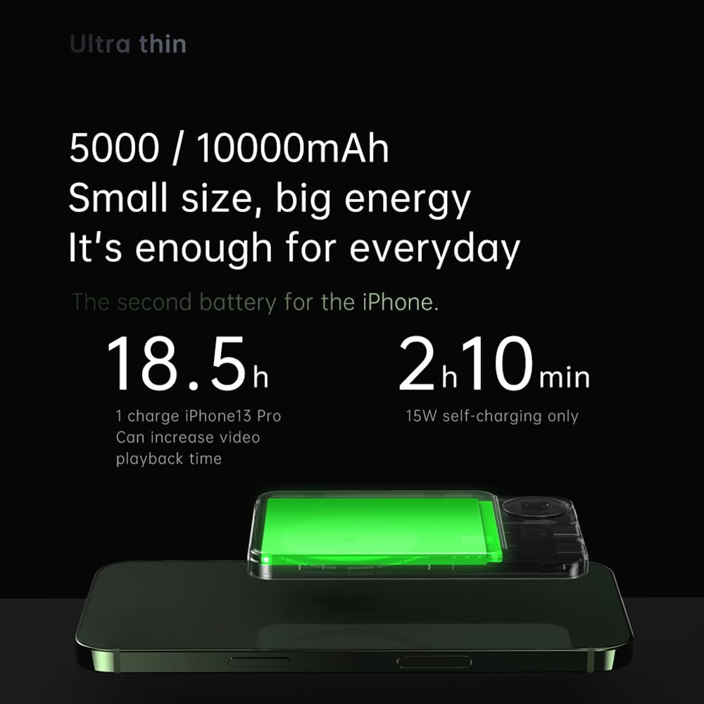 Aoresac Magnetische Powerbank mit 5000 MAh, PD20 W, Ultraschlanke Externe Akkus aus Aluminiumlegierung mit LED-Anzeige, Tragbar, Effizientes Laden für (10000 mAh [magnetisch + Schnellladung])