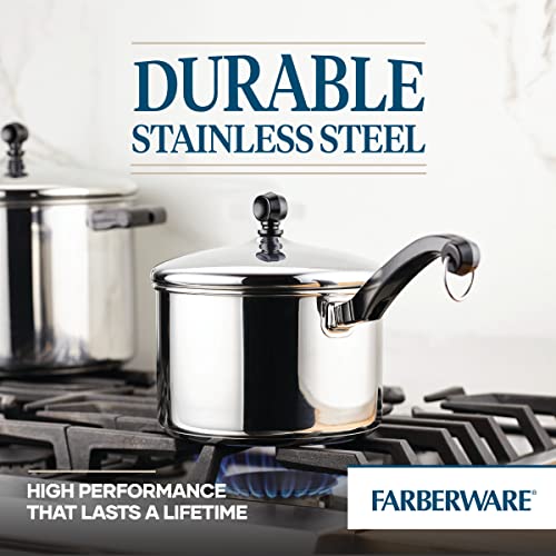 Image of Farberware Classic Series Stainless Steel Sauce Pan with Lid, 3-Quart, Stainless Steel Pans, Induction Cookware