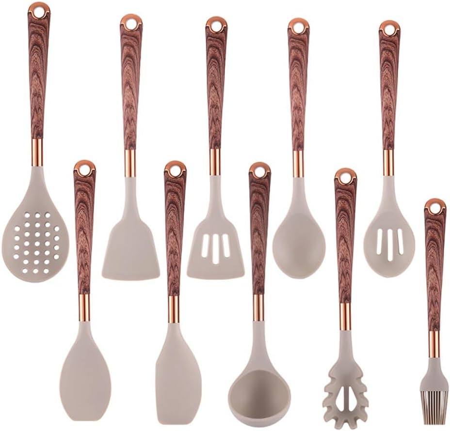 DUYHBAWRS-779 Wooden Handle Kitchenware SetWooden Grain HandleHigh Temperature ResistantHeat InsulationNon-Stick