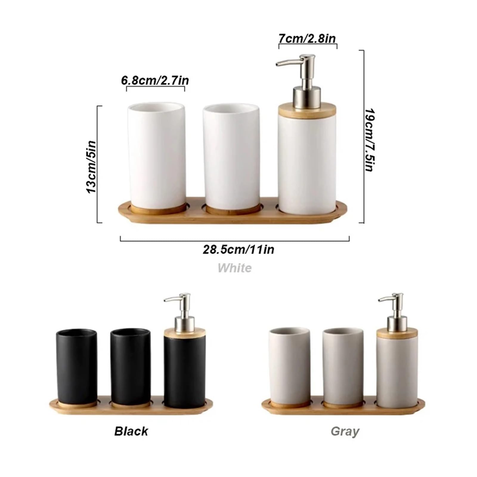 Accesorios BañO Set de Accesorios baño cerámica, Soporte for Cepillo Dientes, dispensador jabón con Bandeja, Kit decoración del hogar(2cup1bottle-gray)