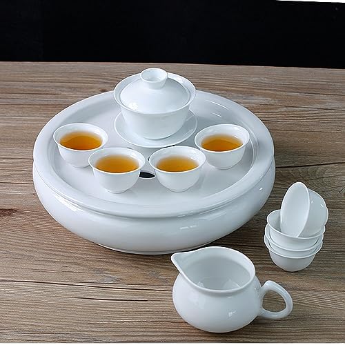 Image of Porcelain Tea Tray, Double-Layer Ceramic Tray Circular for Tea Coffee Serving Table (10 inch White)