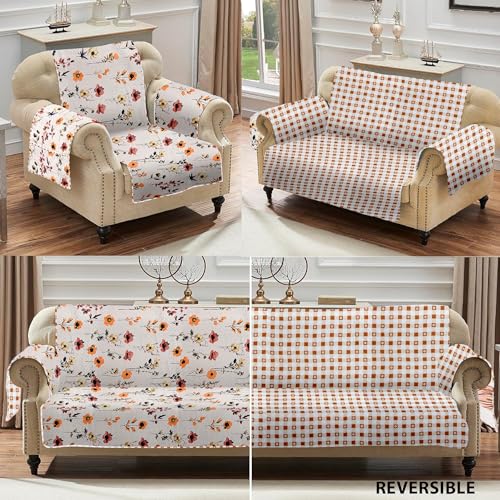 Image of Amazon Basics Printed Quilted Reversible Sofa Topper | 1 Seater | 175Cm X 60Cm | 325 GSM | Color - Red, Polyester Blend